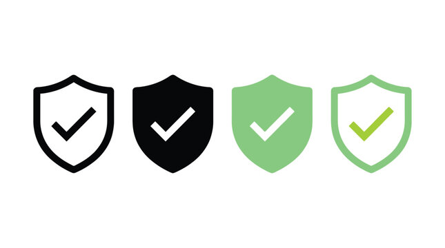 Shield check mark icon or security shield protection icon with tick symbol. green security shield icon vector illustration 