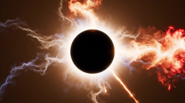 Total solar eclipse with dramatic fire and blue energy flares