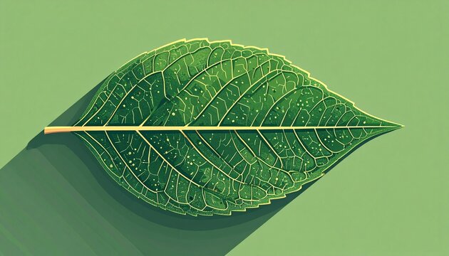 Detailed leaf miner trail illustration on green leaf isolated background