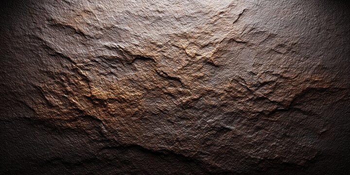 Close-up textured background of dark slate with warm golden highlights