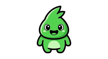 Obraz premium Green cartoon character smiling face.