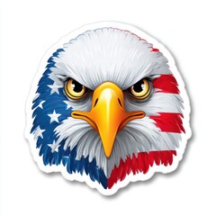 Fototapeta premium Majestic bald eagle head with American flag colors and stars, fierce expression
