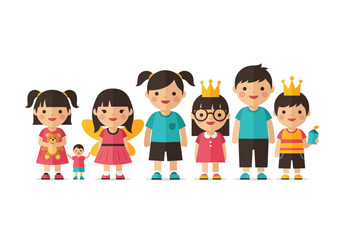 Fototapeta premium Group of Diverse Happy Children Characters in Flat Vector Illustration Style