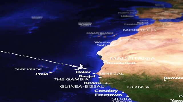 Flight From New York USA to Malabo EQUATORIAL GUINEA with flag pins