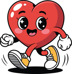 Obraz premium Cartoon heart character running happily