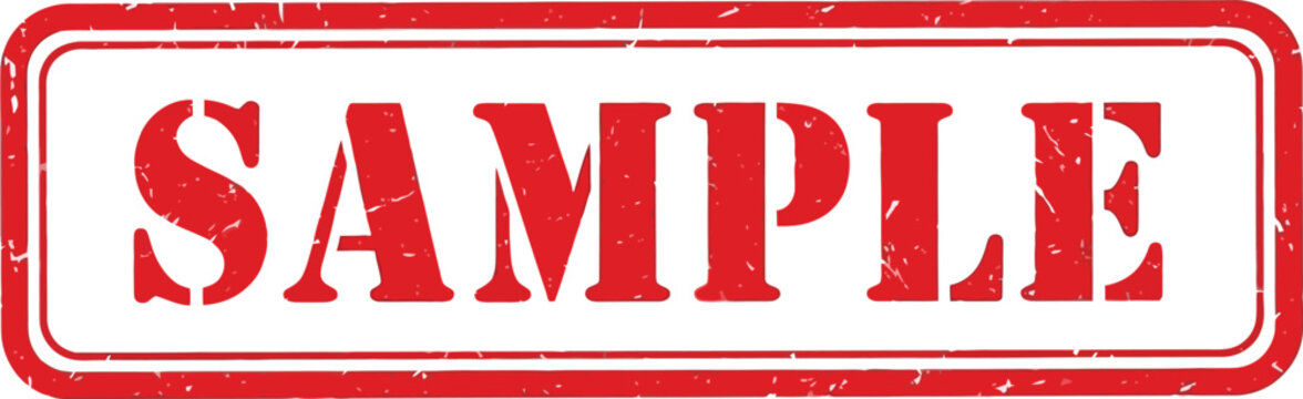 Red distressed stamp with the word s a m p l e in white sample text