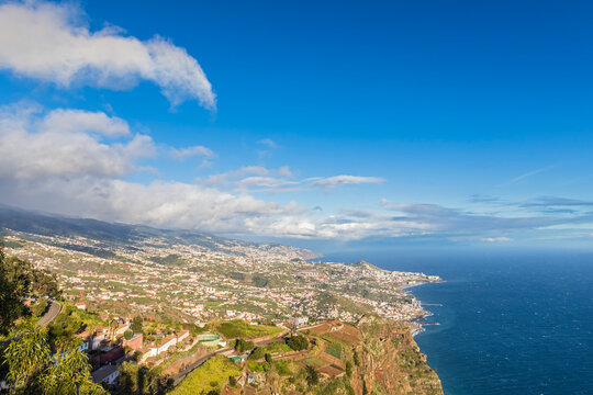 Aerial view of Cabo Gir�o Skywalk overlooking C�mara de Lobos in Madeira