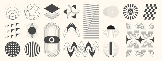 Obraz na płótnie Canvas Hand drawn abstract minimal element mid century vector set. Aesthetic contemporary stripe line art, geometric shape in monochrome. Art form design for wall art, decoration, wallpaper.