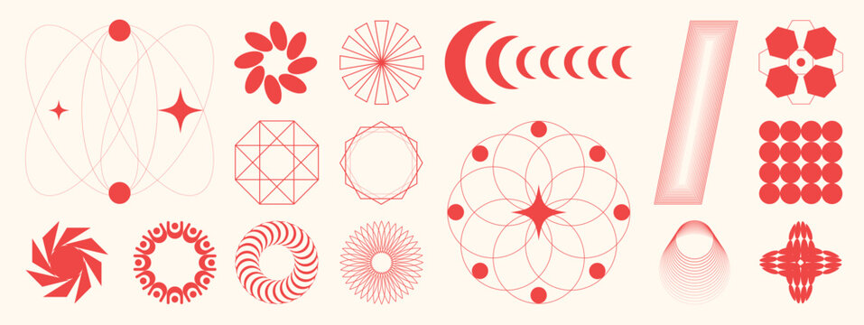 Hand drawn abstract minimal element mid century vector set. Aesthetic contemporary stripe line art, geometric shape in monochrome. Art form design for wall art, decoration, wallpaper.