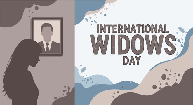 Silhouette of woman looking at deceased husband on International Widows Day in somber muted colors for awareness campaign