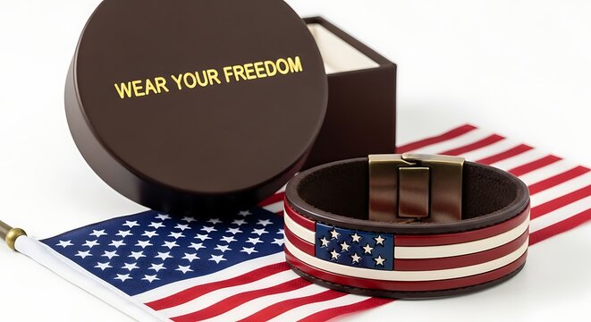 Leather bracelet with american flag pattern and wear your freedom gift box