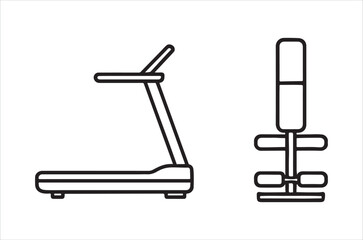 Obraz premium Simple line drawing depicts a treadmill and a vertical abdominal exercise machine high quality professional detailed
