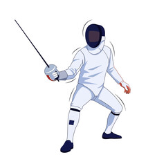 Obraz premium Fencer in white uniform holding foil, ready for duel, active sport illustration