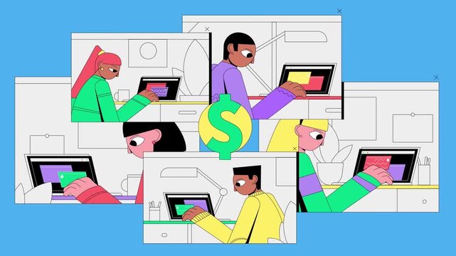 Digital Data Monitoring and Tech Analytics on Multiple Screens 2d animation