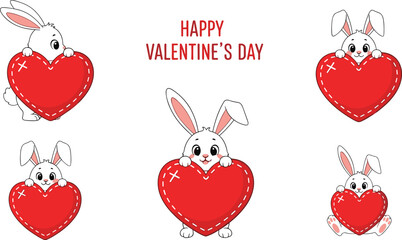 Cute Bunny Holding Heart, Valentine's Day Illustration with Red Heart for Love, Friendship, and Holiday Greetings © Kamrun