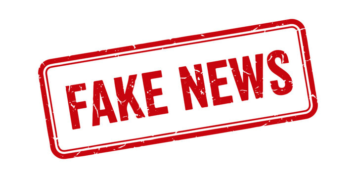 Fake news rubber stamp misinformation alert grunge style sign symbol media label design