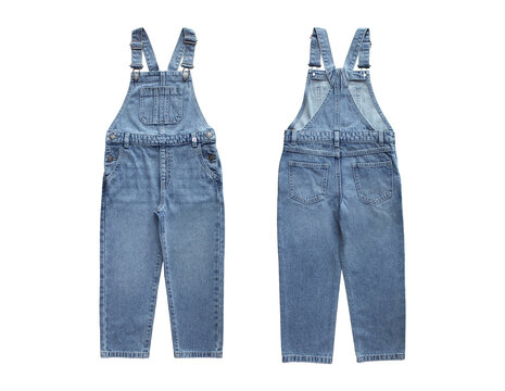 Kids Dungaree clothing blue denim pants Back and Font View of Girls Blue Wide Leg Denim Jeans Boys Blue jeans Dungaree blue color png transparent striped label design kids fashion