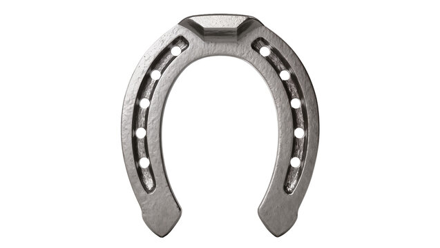 Worn gray metal horseshoe with nail holes and rustic texture