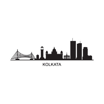 Silhouetted skyline of kolkata india with iconic landmarks displayed