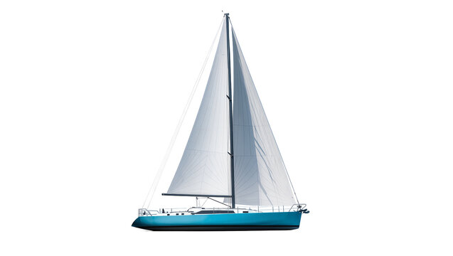 Blue Sailboat with White Sails and Blue Hull