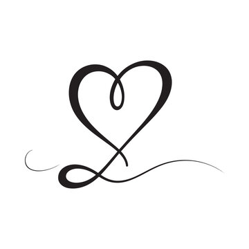 Elegant black heart design with swirling lines and a delicate flowing tail