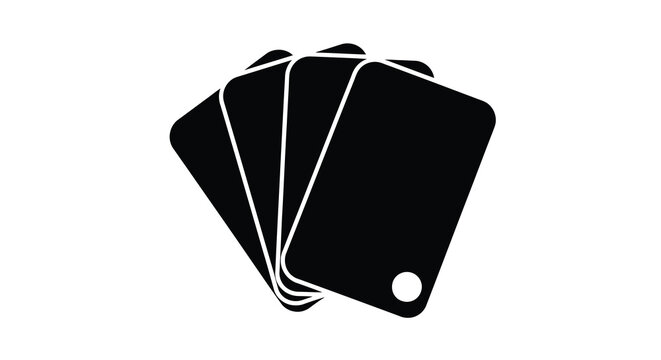 A stack of five black playing cards with a circular cutout presented in a minimalist style