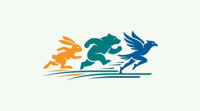 Creative Logo of Running Rabbit Bear and Eagle
