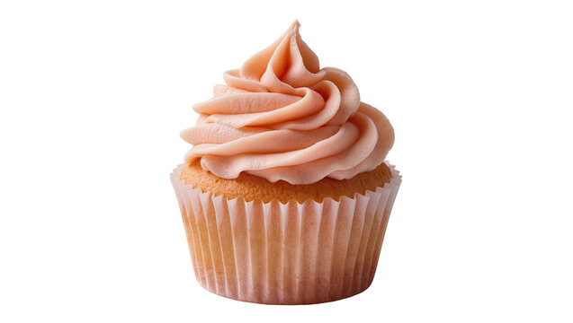 Peach frosted cupcake in pink paper liner