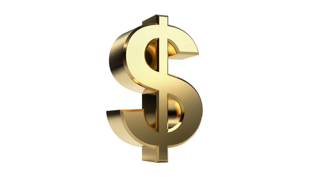 Three dimensional golden dollar sign with embossed details