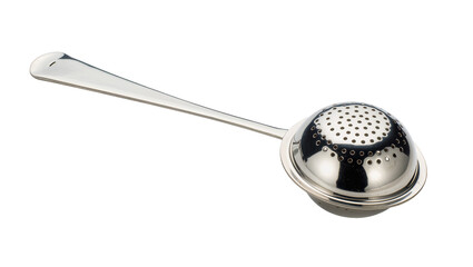 Shiny silver tea strainer with perforated bowl and long handle © Michal