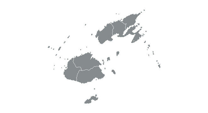A grayscale map depicts the archipelago of fiji showcasing its numerous islands and surrounding waters