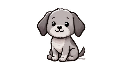 Fototapeta premium Gray fluffy puppy sitting with large eyes and floppy ears