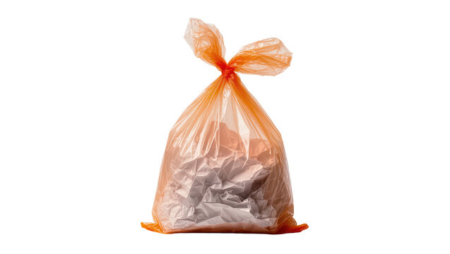Orange Plastic Bag Filled with Crumpled White Paper Waste