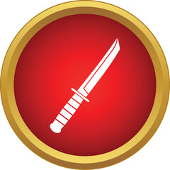 Obraz premium White military combat knife icon featuring a sharp blade with a grip inside a red gold framed circle