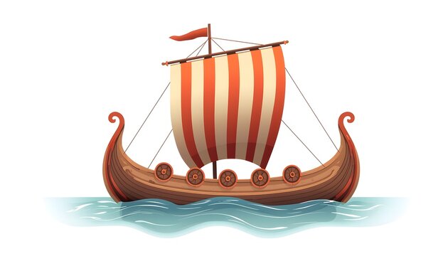 Viking longship illustration with striped sail on blue waves for National Leif Erikson Day celebrations, posters, educational materials, and history-themed designs.

