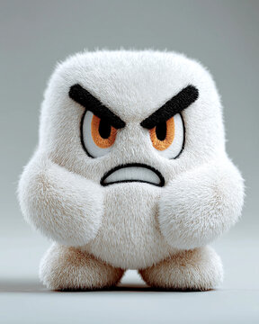 Fuzzy Fury: A cute and fluffy character with an irate expression, showcasing a bold display of animated emotion, against a soft backdrop.