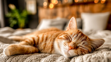 cat sleeping on the bed