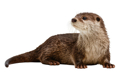 Brown River Otter Resting on Side with Furry Coat