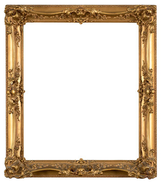Gilded patterned frame of a painting in the Baroque style on a transparent background, in PNG format.