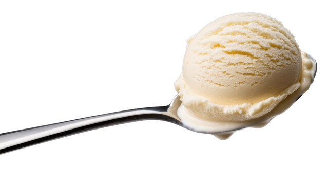 Creamy Vanilla Ice Cream Scoop on Shiny Metal Spoon
