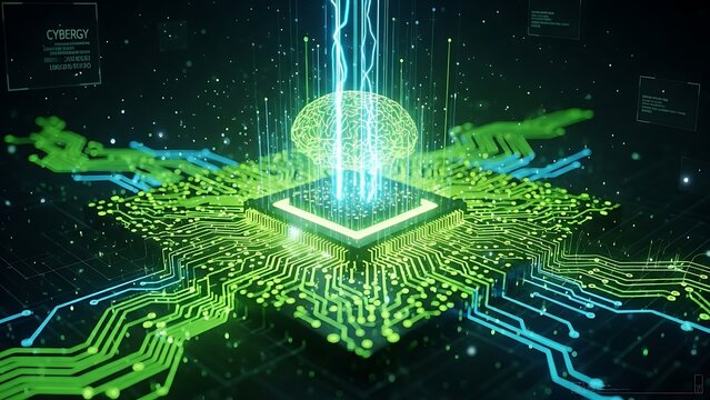 Ethereum blockchain network circuit board with glowing blue light