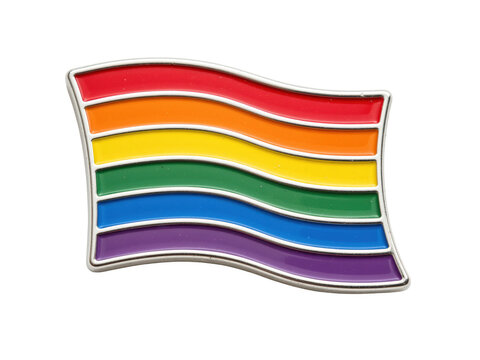 Rainbow flag enamel pin symbolizing lgbtq plus pride, isolated on transparent background