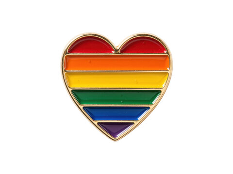 Pride heart pin with rainbow flag colors, isolated on transparent background