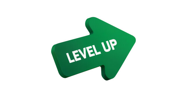 Green 3D Arrow Sign Level Up Text Graphic