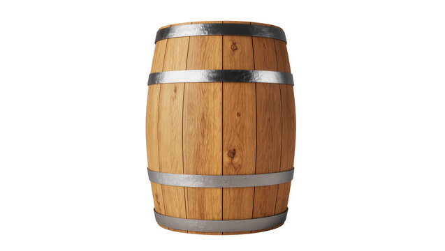 Wooden barrel with metal bands, rustic oak container