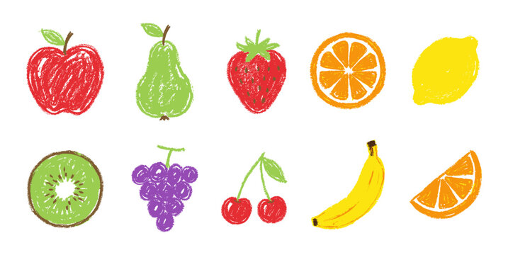 Apple pear strawberry orange lemon fruit wax crayon drawing set