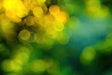Obraz premium Vibrant Green and Yellow Bokeh Lights Abstract Background.