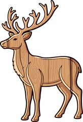 Obraz premium Deer Wooden Statue with Majestic Antlers and Detailed Wood Grain Texture Artistic Illustration