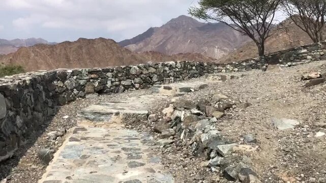 Walk along the rocky path at the ancient fort on the hill