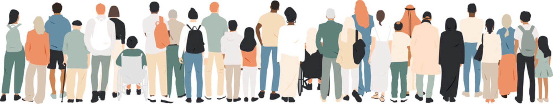Different people standing together. Crowd concept. Transparent background.